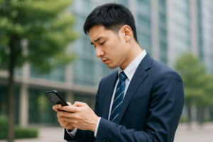 スマホ首サラリーマン