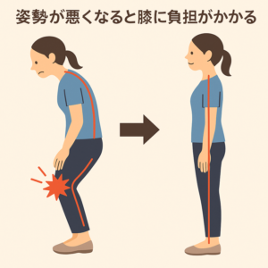 姿勢が悪いと膝に負担がかかる